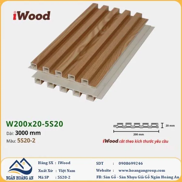 Lam 5 Sóng Nhựa Giả Gỗ Ốp Tường Ốp Trần Iwood 5S20-2